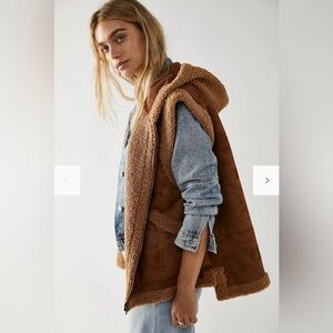 Free People Juno Sherpa Faux Suede Brown Teddy Jacket Vest